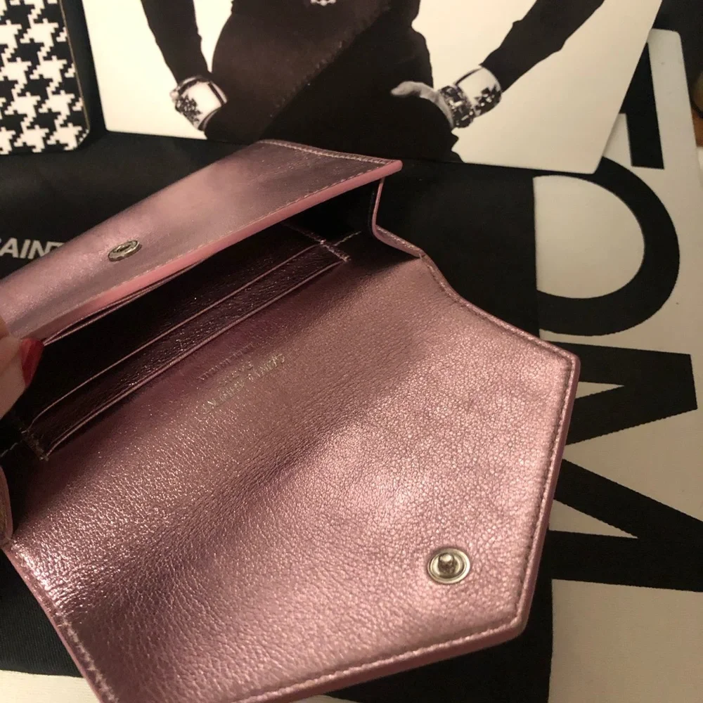 YSL Yves Saint Laurent Azalea Metallic Pink Wallet Rare - Picture 7 of 16